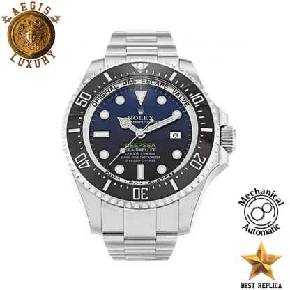 replica rolex deepsea james cameron d blue luxury diving watch front view