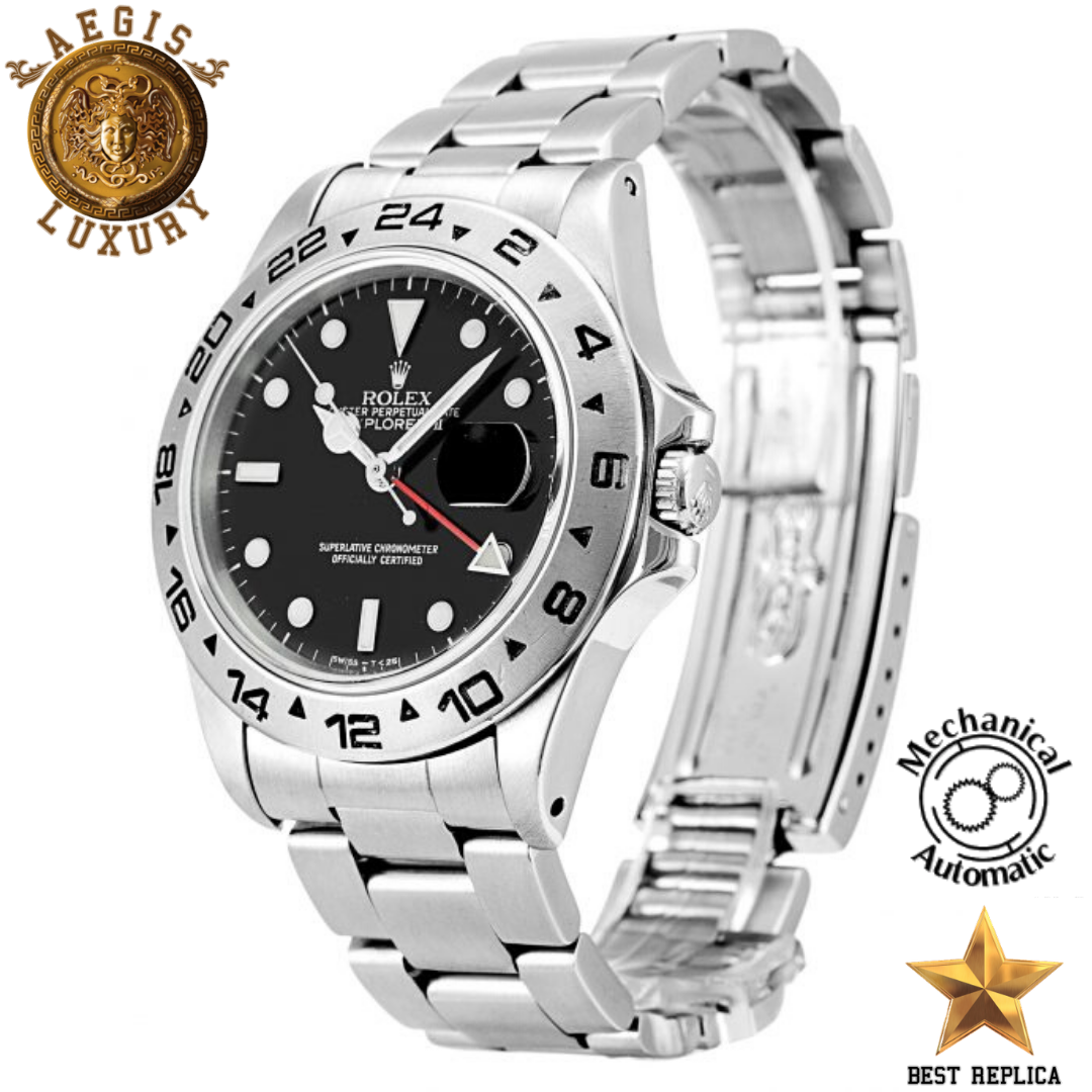 replica rolex explorer black dial premium luxury watch angle view