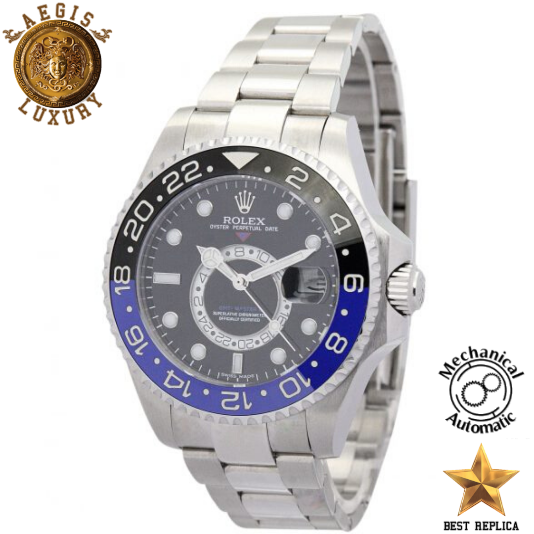 replica rolex gmt master ii batman bezel stainless steel watch buvola
