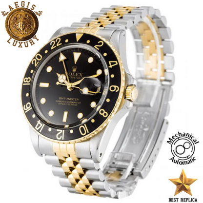replica rolex gmt master ii black dial black bezel two tone bracelet watch buvola