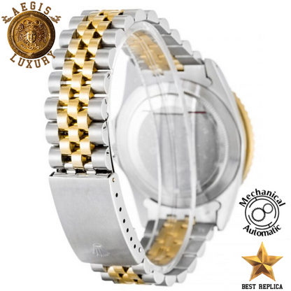 replica rolex gmt master ii black dial stainless steel gold watch buvola