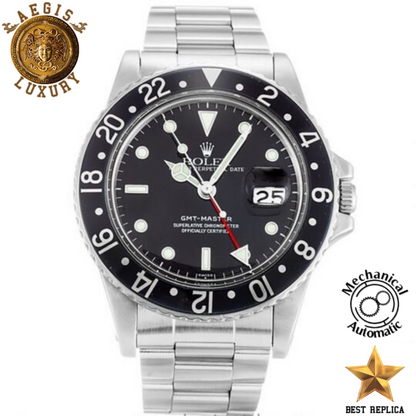 replica rolex gmt master ii black dial silver strap watch buvola