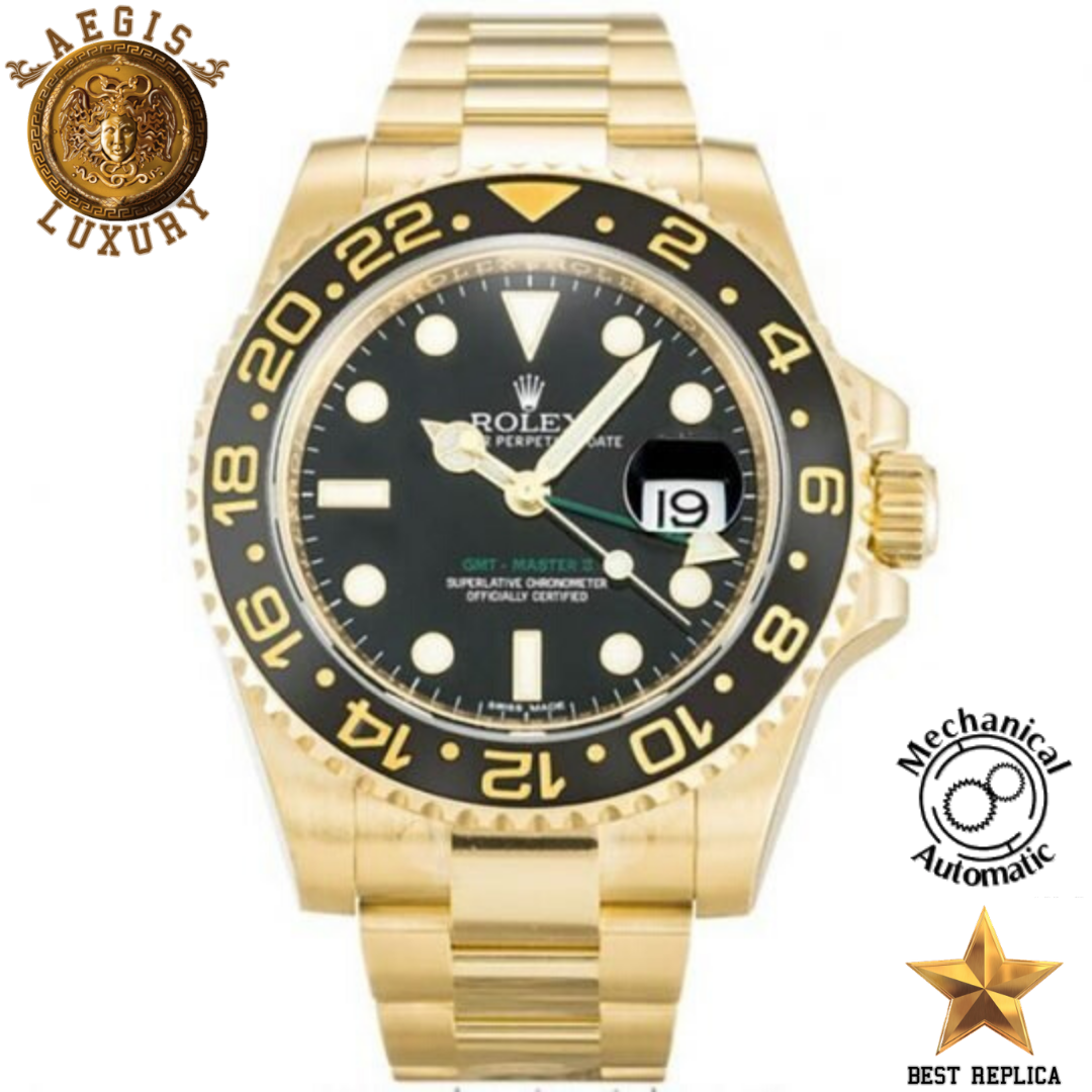 replica rolex gmt master ii black gold watch buvola