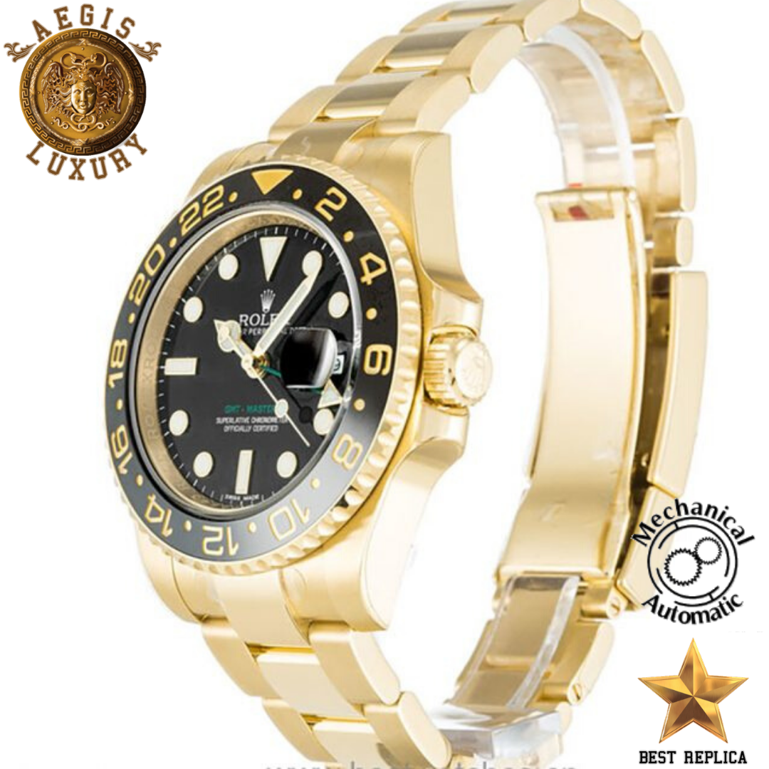 replica rolex gmt master ii black dial gold watch buvola