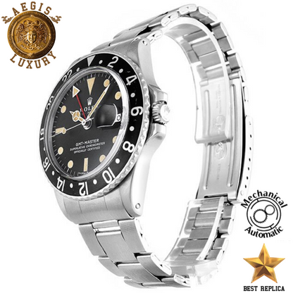 replica rolex gmt master ii black yellow dial stainless steel watch buvola