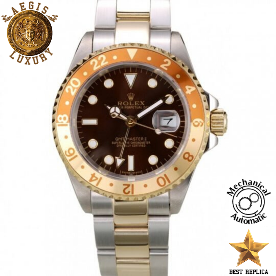 replica rolex gmt master ii brown dial orange bezel watch buvola