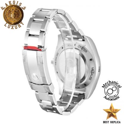 replica rolex milgauss silver stainless steel luxury watch side profile