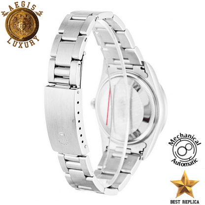replica rolex oyster perpetual silver stainless steel luxury watch side profile