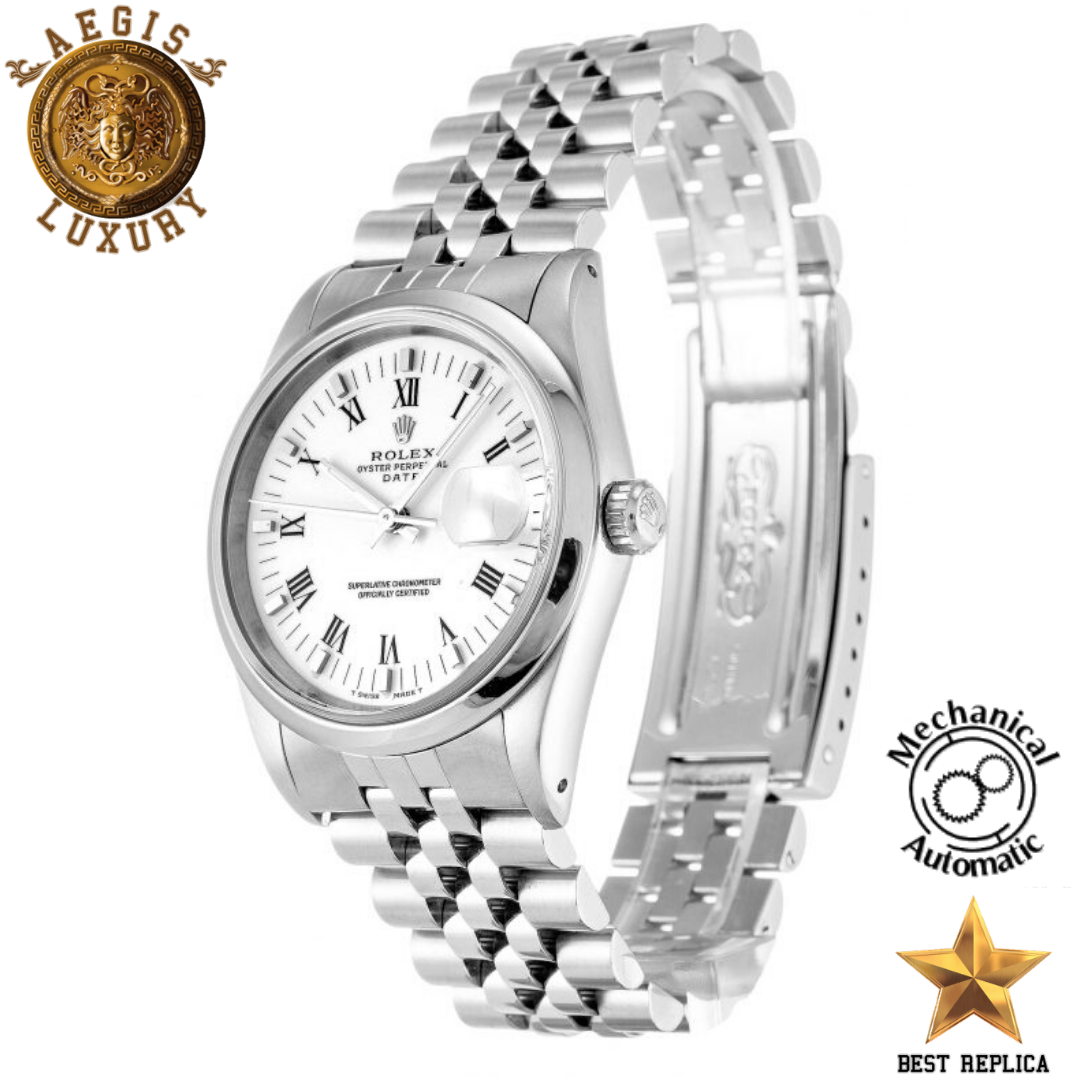 replica rolex oyster perpetual white roman numeral dial premium luxury watch angle view