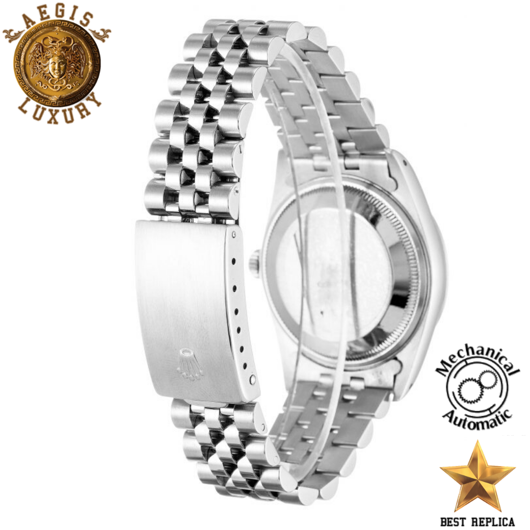 replica rolex oyster perpetual silver stainless steel jubilee luxury watch side profile