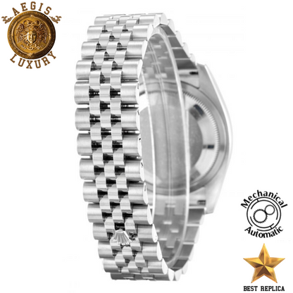 replica rolex oyster perpetual datejust silver stainless steel jubilee luxury watch side profile