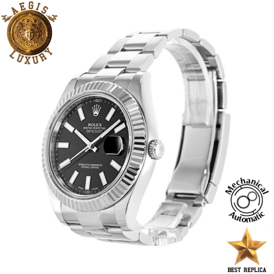replica rolex oyster perpetual datejust ii black dial premium luxury watch angle view