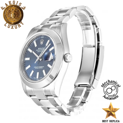 replica rolex oyster perpetual datejust ii blue dial premium luxury watch angle view