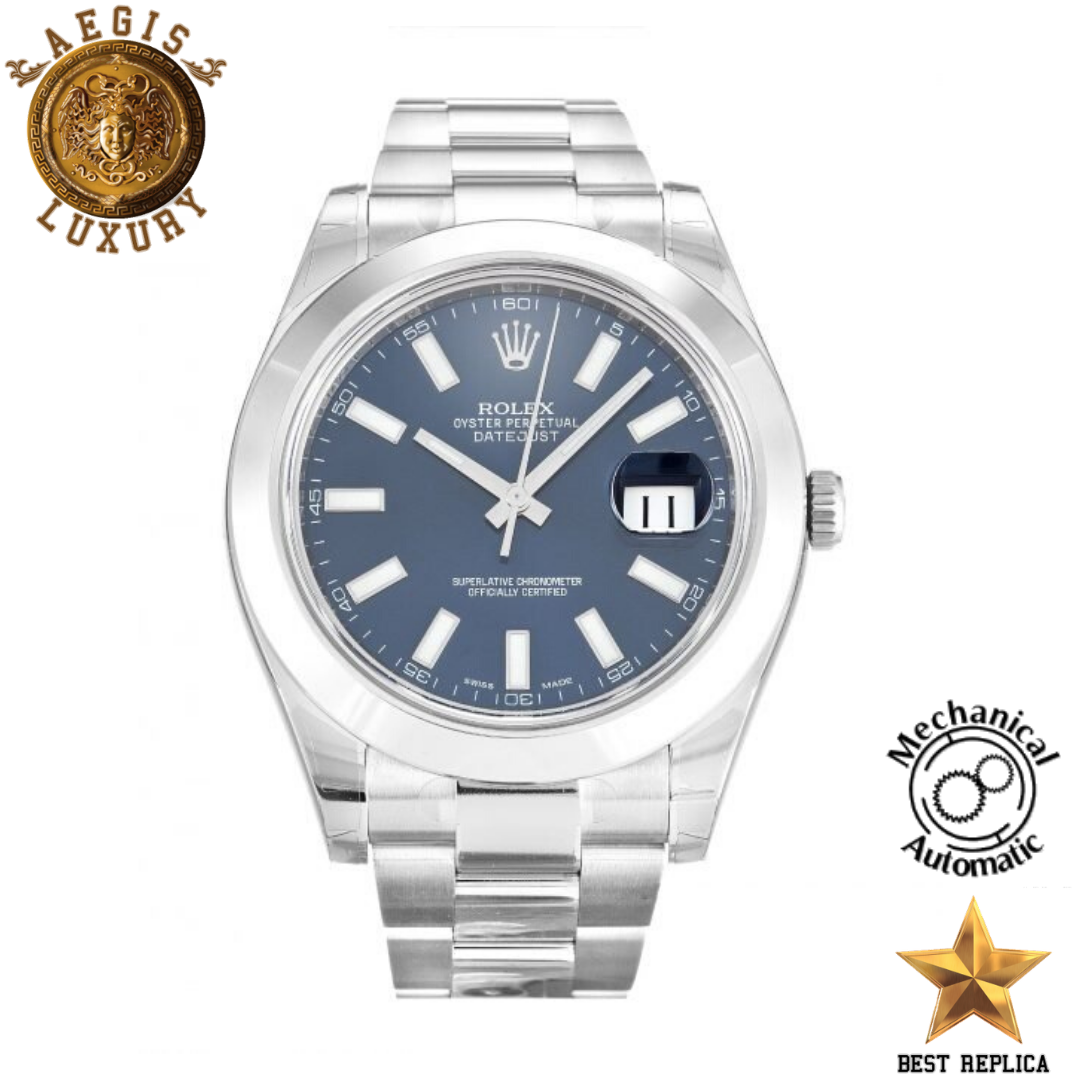 replica rolex oyster perpetual datejust ii blue dial stainless steel luxury watch front view