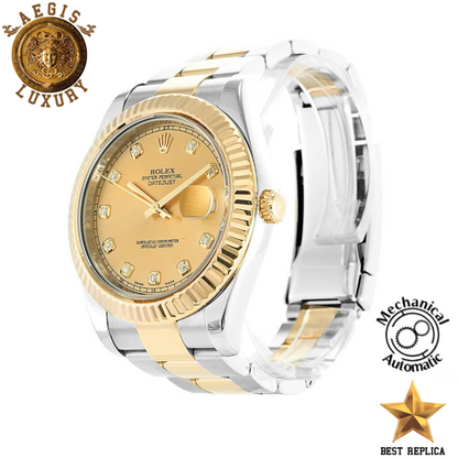 replica rolex oyster perpetual datejust ii yellow gold diamond dial premium luxury watch angle view