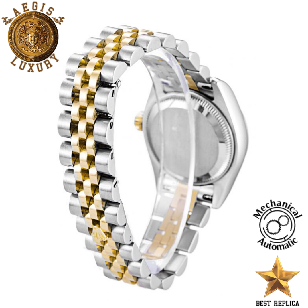 replica rolex oyster perpetual datejust lady silver diamond dial premium luxury watch angle view