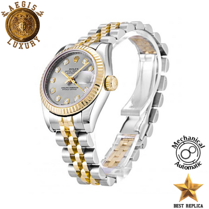 replica rolex oyster perpetual datejust lady two tone stainless steel jubilee luxury watch side profil