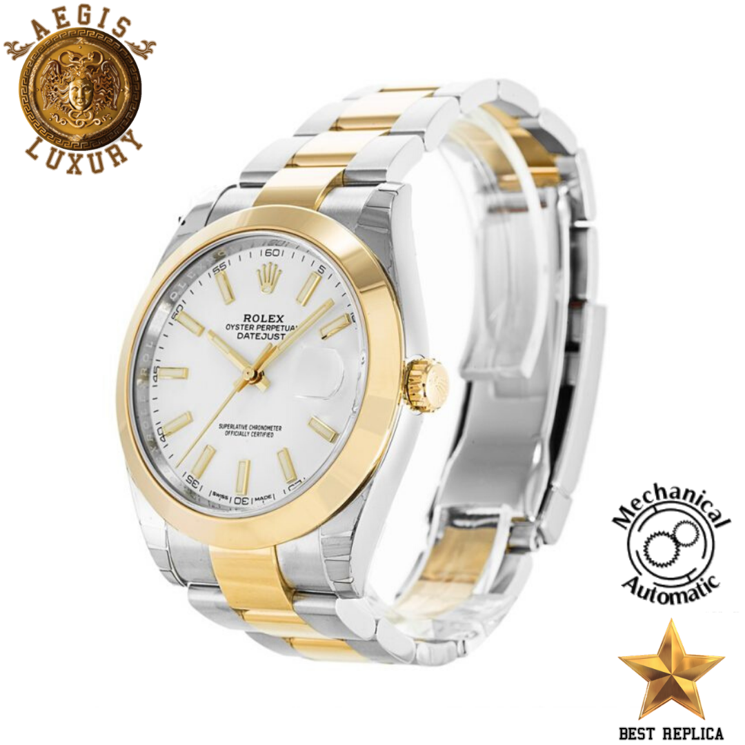 replica rolex oyster perpetual datejust white dial premium luxury watch angle view