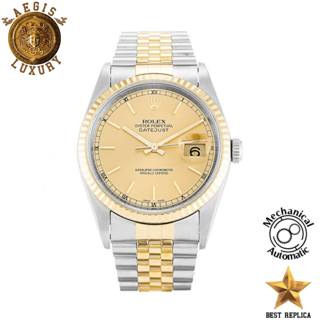 replica rolex oyster perpetual datejust yellow gold dial jubilee luxury watch front view
