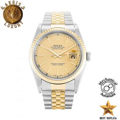 replica rolex oyster perpetual datejust yellow gold dial jubilee luxury watch front view