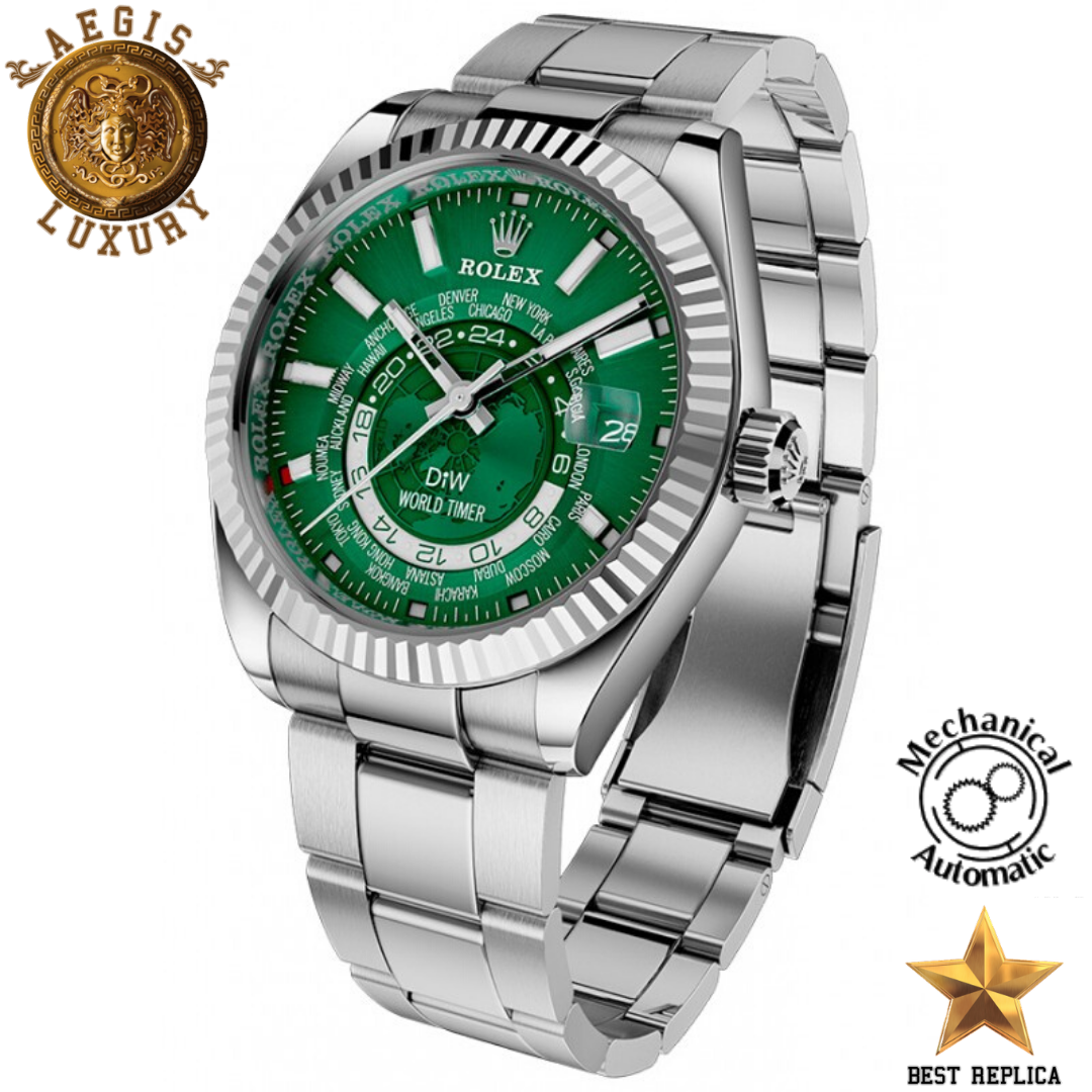 replica rolex sky dweller custom dlc world timer 2 premium luxury watch angle view