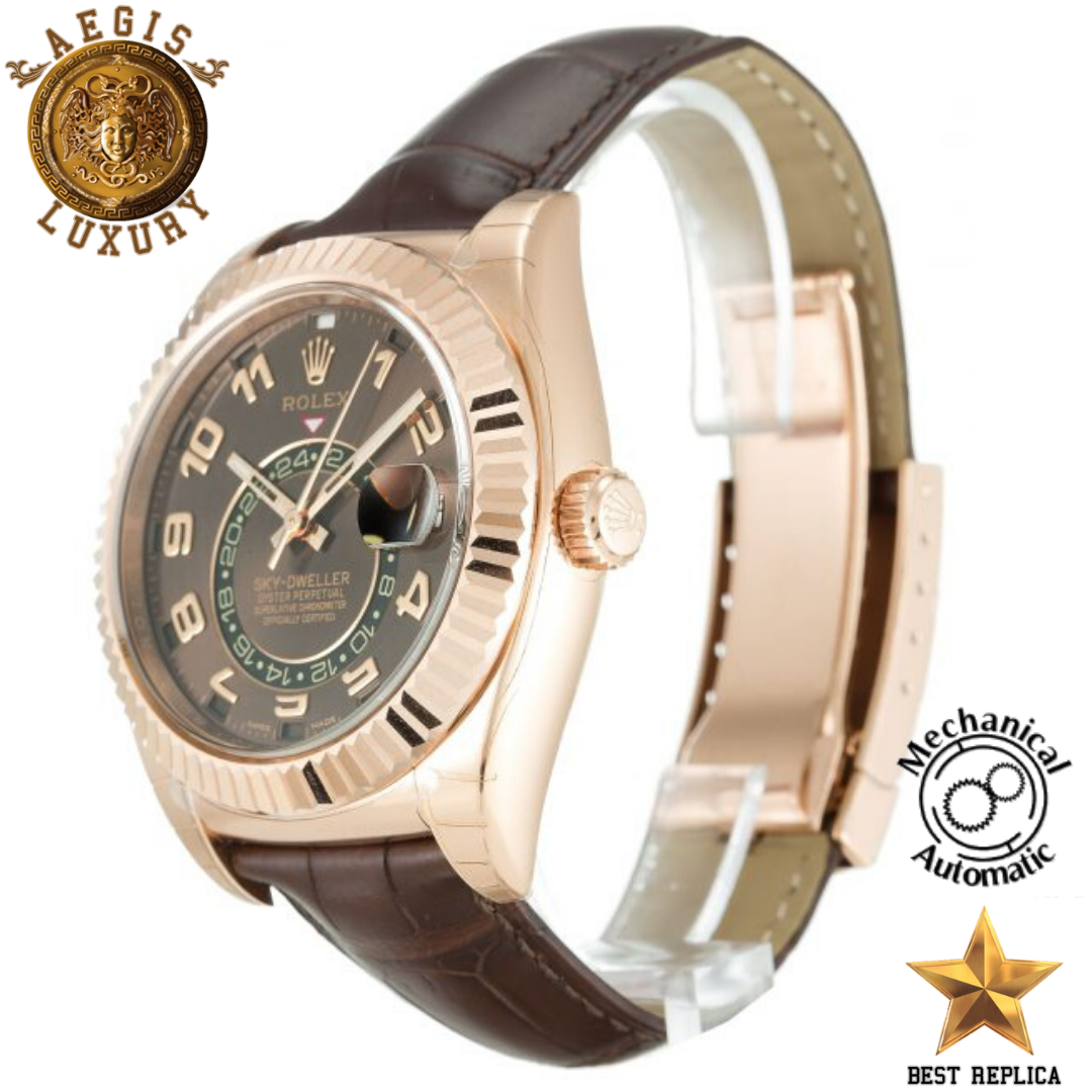 replica rolex sky dweller brown dial luxury watch buvola