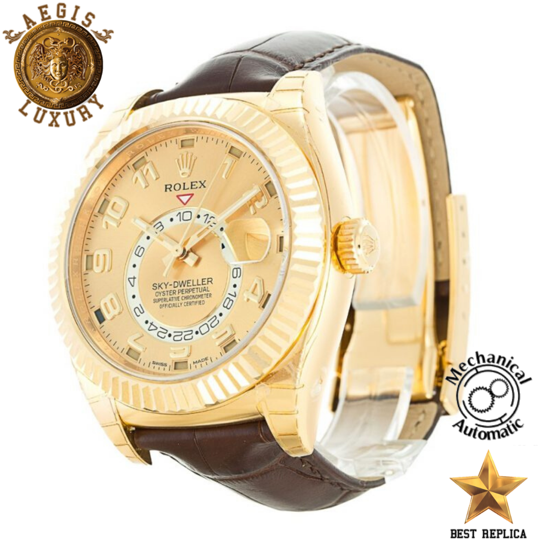 replica rolex sky dweller champagne dial luxury watch buvola