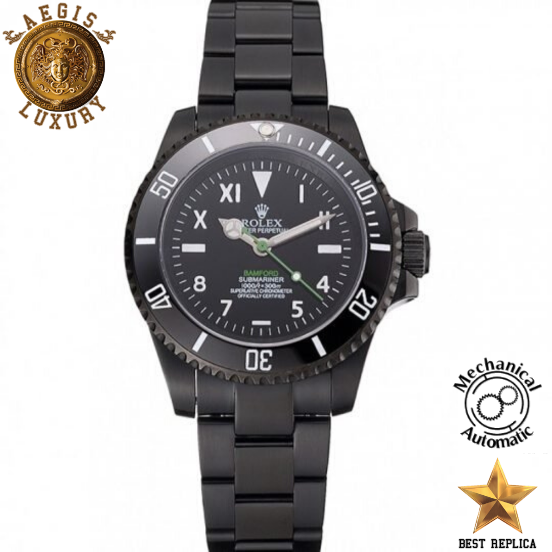 replica rolex submariner black dial black case black bracelet swiss eta watch buvola