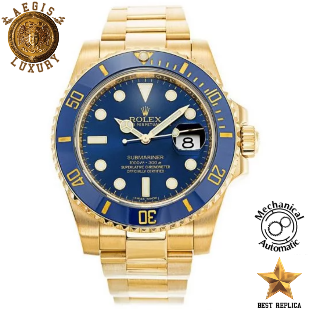 replica rolex submariner blue dial gold luxury watch buvola