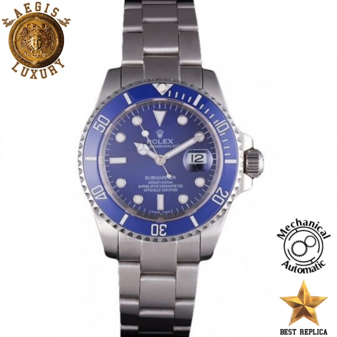 replica rolex submariner blue dial silver strap swiss eta watch buvola