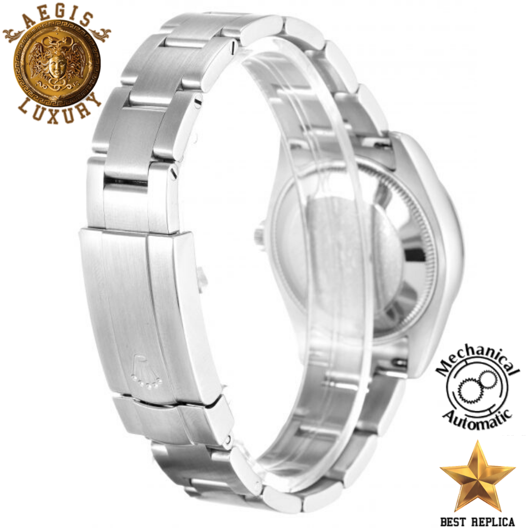 replica rolex women oyster perpetual silver stainless steel luxury watch side profile
