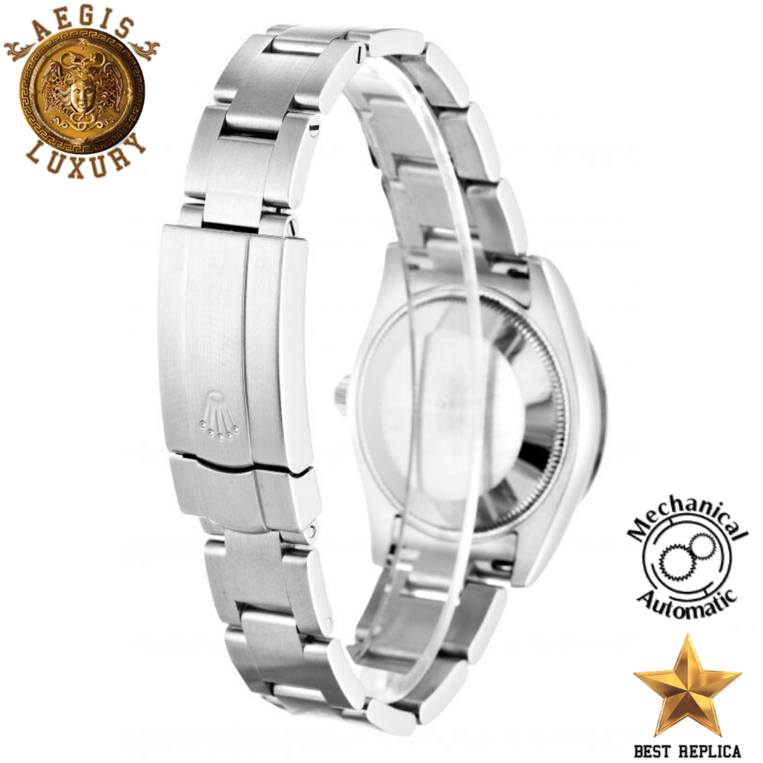 replica rolex women oyster perpetual silver stainless steel luxury watch side profile