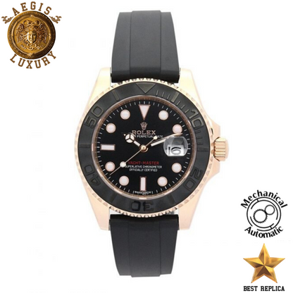 replica rolex yacht master everose gold oysterflex black dial watch buvola