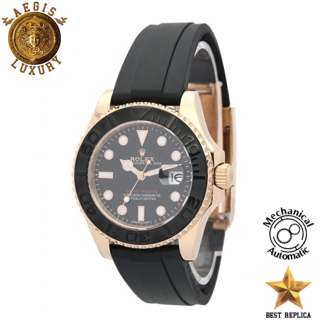 replica rolex yacht master black dial rubber strap watch buvola