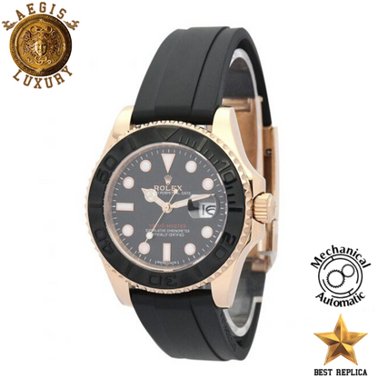 replica rolex yacht master black dial rubber strap watch buvola