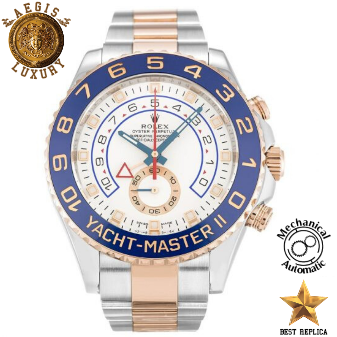 replica rolex yacht master ii two tone white dial blue bezel watch buvola