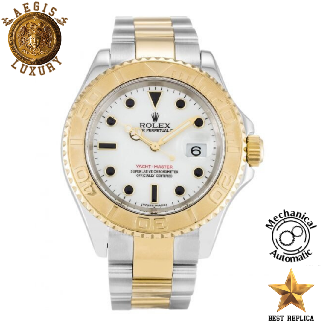 replica rolex yacht master ii white dial yellow gold bezel two tone watch buvola